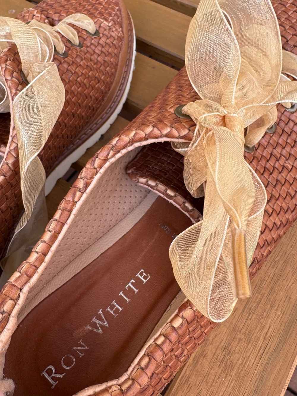 Woven Low-Top Sneakers in Copper Brown with Sheer Cream Laces - Picture 5 of 10